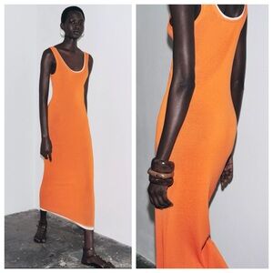 NWT Zara LONG KNIT DRESS WITH DOUBLE LAYER TRIM S